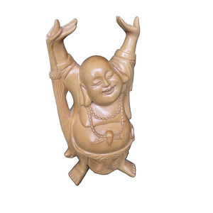 Vintage Carved Wood Happy Buddha With Arms Up Hand Carved Sculpture Art 9" Tall